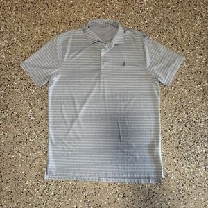 Johnnie-O Performance Polo Shirt Men's L Gray White Striped Short Sleeve Golf
